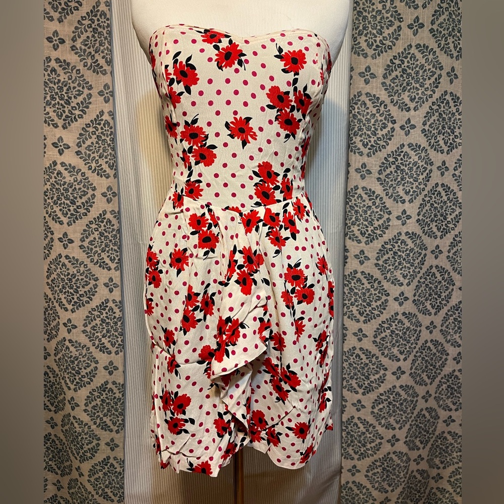 Floral Strapless Polka Dot Dress